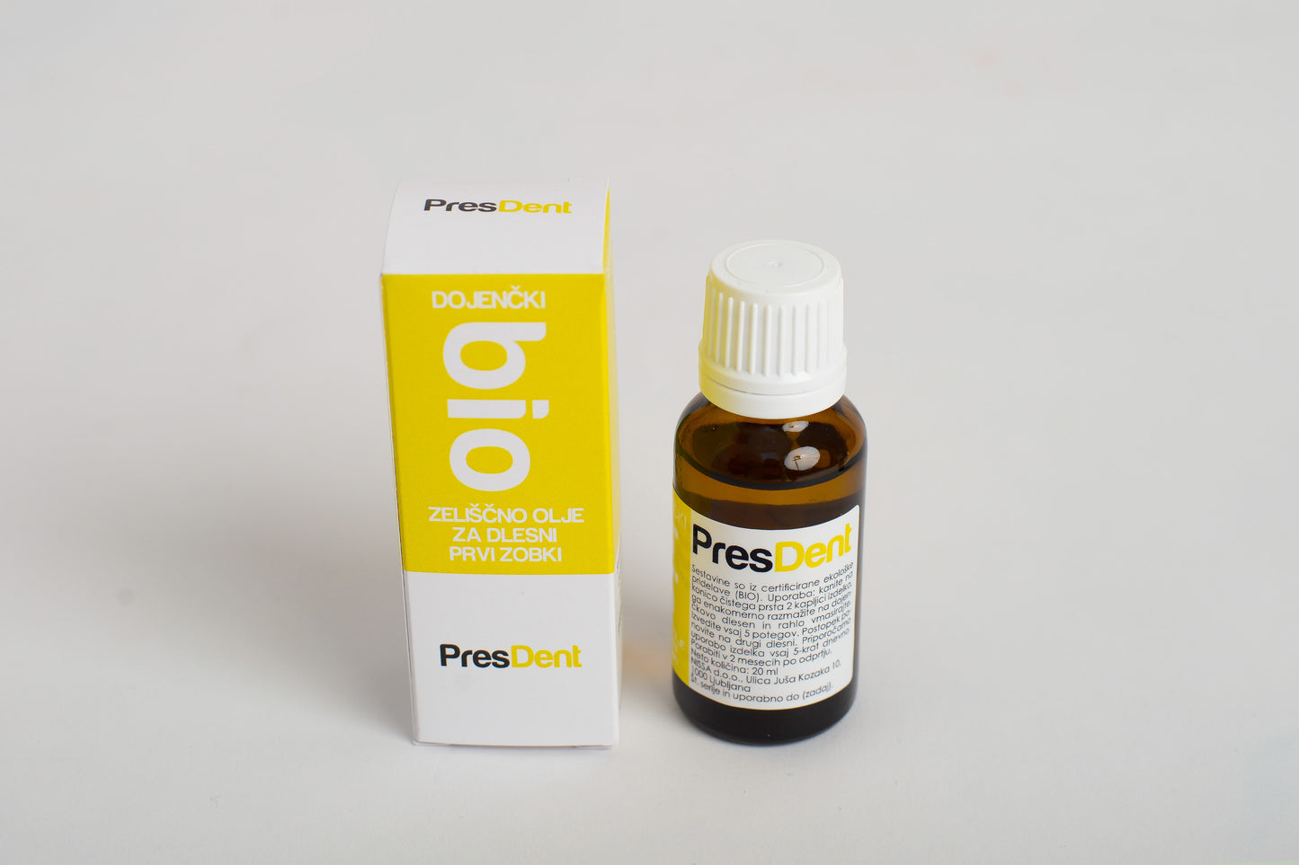 Bio zeliščno olje za dlesni PresDent za dojenčke, 20 ml