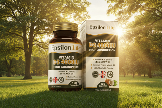 Epsilon Life Vitamin D3 4000IU, K2 + Cink, Bor, MCT Olje